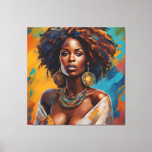 Boho-vrouw in Zonnebloem Expressieve Hippie Canvas Afdruk (Voorkant)