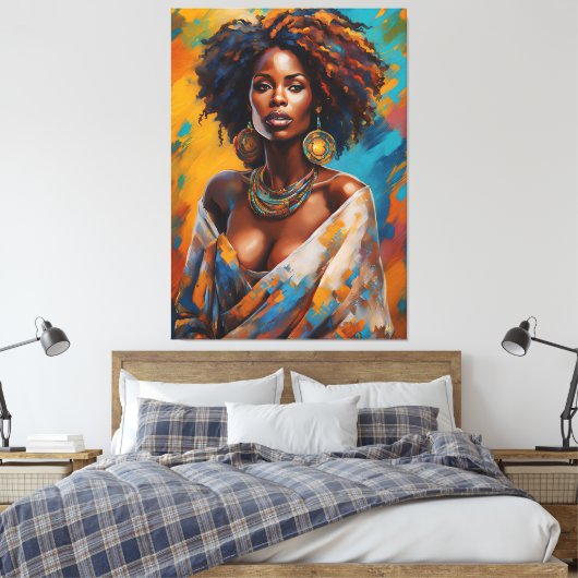 Boho-vrouw in Zonnebloem Expressieve Hippie Canvas Afdruk (Insitu (Slaapkamer))