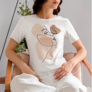 Boho vrouw lijn kunst, aardse tonen t-shirt