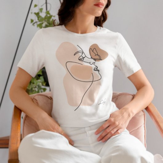 Boho vrouw lijn kunst, aardse tonen t-shirt