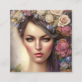 Boho Vrouw Portret met Glittery Volledige Achtergr Contactkaartje