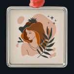 Boho Vrouw Sterren Metalen Ornament<br><div class="desc">Een boho beïnvloedde het ontwerp met een mooie vrouw en eenvoudige vormen,  stersymbologie en planten.</div>