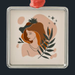 Boho Vrouw Sterren Metalen Ornament<br><div class="desc">Een boho beïnvloedde het ontwerp met een mooie vrouw en eenvoudige vormen, stersymbologie en planten.</div>