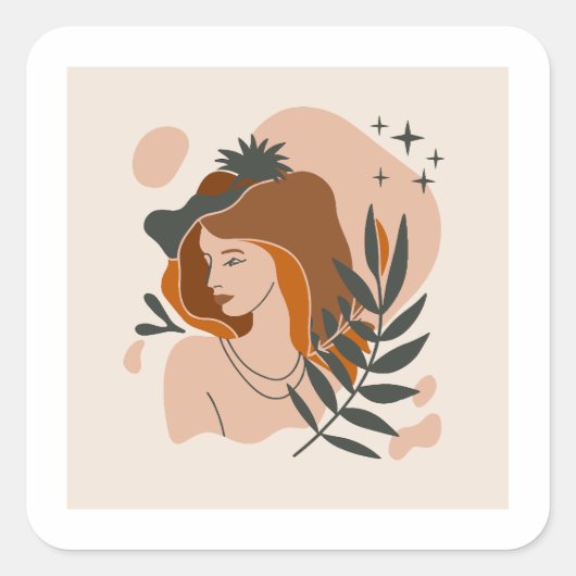 Boho Vrouw Sterren Vierkante Sticker (Voorkant)