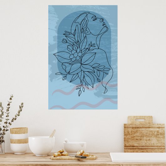 Boho Vrouw Tekenlijn Moderne Muurkunst Poster (Keuken)
