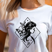 Boho Vrouw Vlinder Bloemen Geometrische Kunst Tri-Blend Shirt