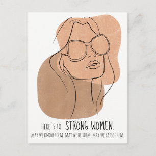 Boho Vrouwengezicht in Zonnebril Lijnkunst Retro Briefkaart