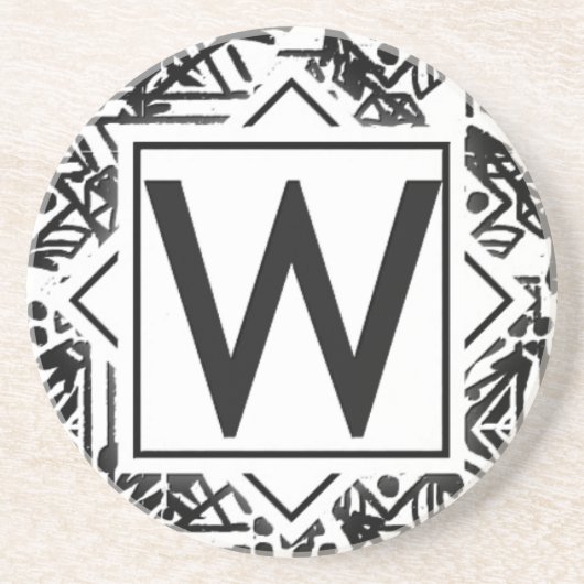 Boho W Monogram Zandsteen Onderzetter (Voorkant)