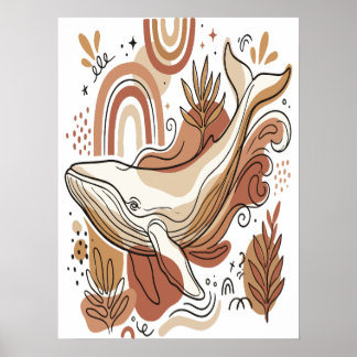 Boho Walvis Botanische Oceaan Kunst Poster