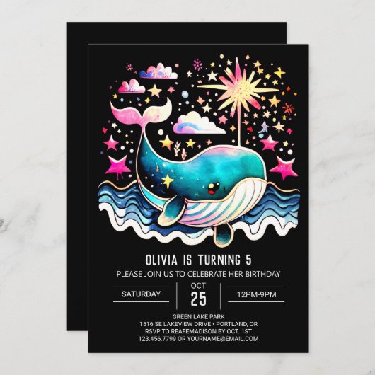 Boho walvis golven meisje verjaardag kaart (Voorkant / Achterkant)