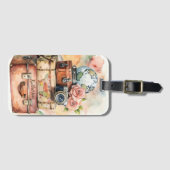 Boho Wanderlust Vintage Bagage Rozen Naam Bagagelabel (Voorkant (horizontaal))