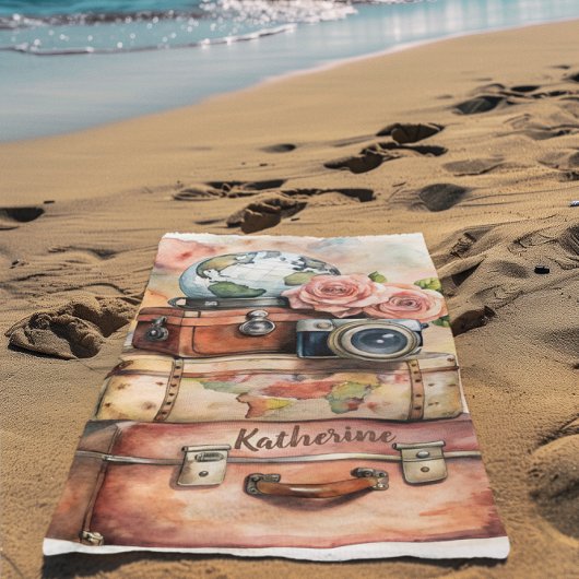 Boho Wanderlust Vintage Bagage Rozen Naam Strandlaken