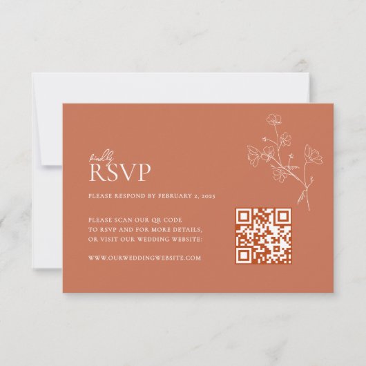 Boho Warm Sienna Terracotta Bloemen QR Code Huweli RSVP Kaartje (Voorkant)