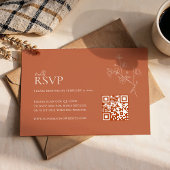 Boho Warm Sienna Terracotta Bloemen QR Code Huweli RSVP Kaartje