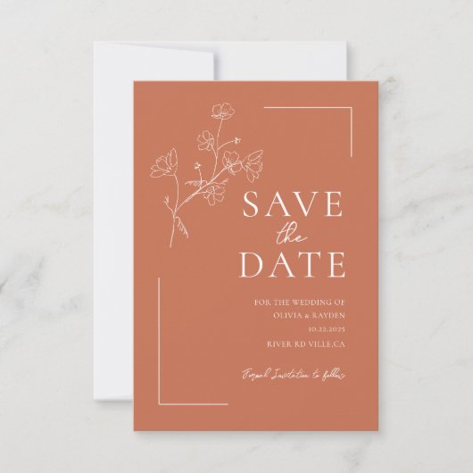Boho Warm Terracotta Floral Wedding Save the Date (Voorkant)