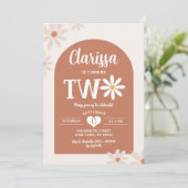 Boho Warm Tone Arch 70's Daisy Tweede Verjaardag Kaart (Staand voorkant)