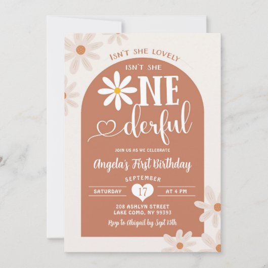 Boho Warm Tone Arch Daisy Onederful Eerste Verjaar Kaart (Voorkant)