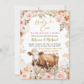 Boho Warm Tone Koe Boerderij Meisje Baby shower Kaart (Voorkant)
