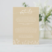 Boho warme beige wilde bloem huwelijksdetails informatiekaartje (Staand voorkant)