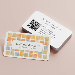 Boho Warme Pastel Tegel Aardewerk Klei QR CODE Visitekaartje