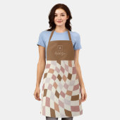 Boho Warped Checker gepersonaliseerd monogram Schort (Gedragen)