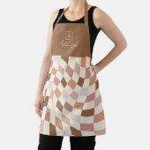 Boho Warped Checker gepersonaliseerd monogram Schort (Insitu)