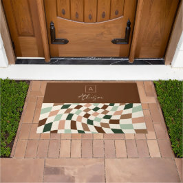 Boho Warped Checkerboard gepersonaliseerd monogram Deurmat