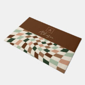 Boho Warped Checkerboard gepersonaliseerd monogram Deurmat (Schuin)