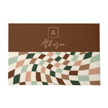 Boho Warped Checkerboard gepersonaliseerd monogram