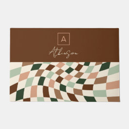 Boho Warped Checkerboard gepersonaliseerd monogram Deurmat