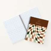 Boho Warped Checkerboard gepersonaliseerd monogram Notitieboek (Binnen)
