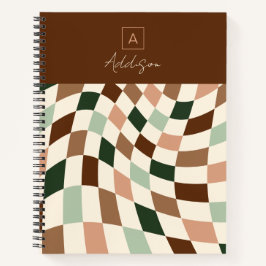 Boho Warped Checkerboard gepersonaliseerd monogram Notitieboek