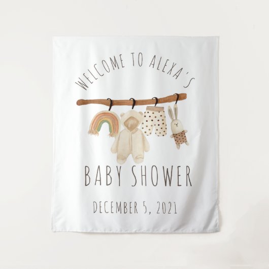 Boho Waslijn Baby Shower Welkom Bord Wandkleed (Voorkant)