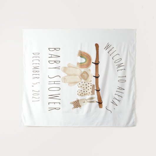 Boho waslijn baby shower welkomstbord wandkleed (Voorkant (horizontaal))