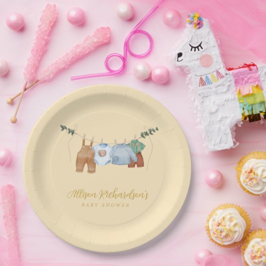 Boho waslijn jongen pastel geel Papier Bord (Feest)