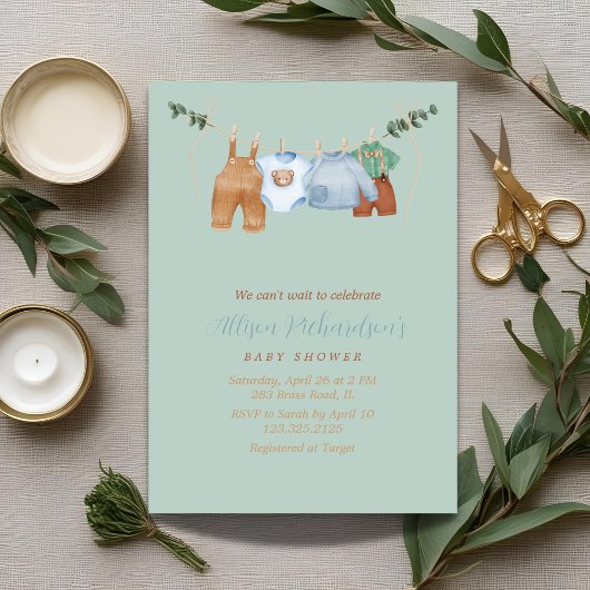 Boho waslijn jongen pastel waterverf baby shower kaart