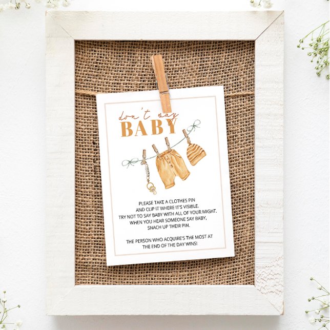 Boho waslijn niet zeggen Baby spel teken (Fun Baby Shower Game)