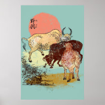 Boho waterbuffels, aziatische illustratie
