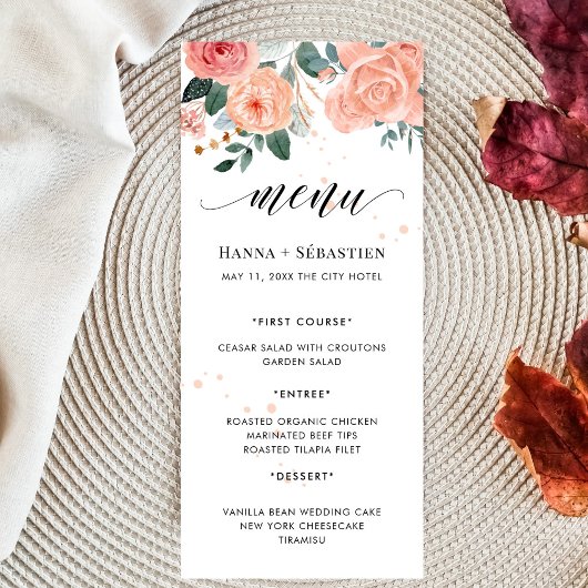Boho Watercolor Autumn Flowers Menu
