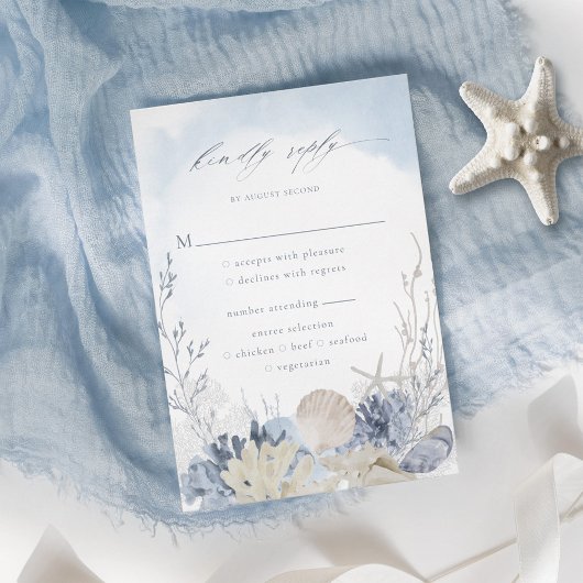 Boho Watercolor Beach Wedding Meal Choice RSVP Kaartje