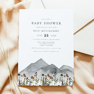 Boho Watercolor Berg Wilde Bloem Baby Shower Kaart