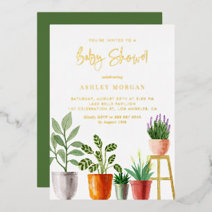 Boho Watercolor Binnen Planten Baby Shower Folie Uitnodiging