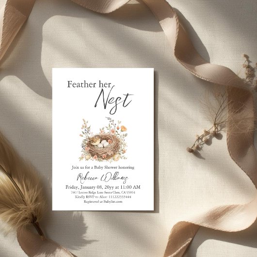 Boho Watercolor Bird Nest Baby Shower Kaart