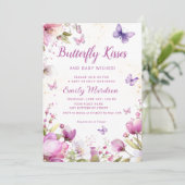 Boho Watercolor Bloem Butterfly Meisje Baby Shower Kaart (Staand voorkant)