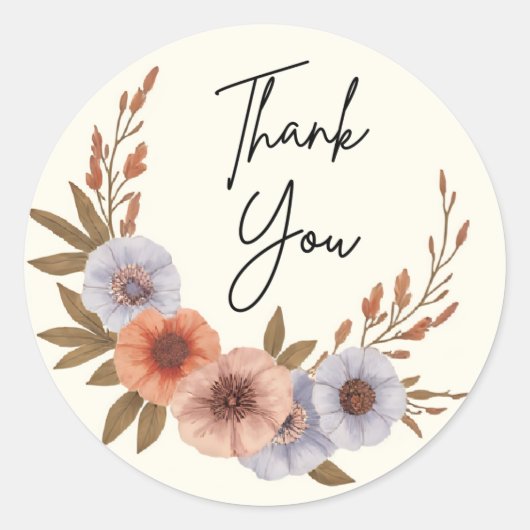 Boho Watercolor Bloem Thank You Sticker – Elegant (Voorkant)