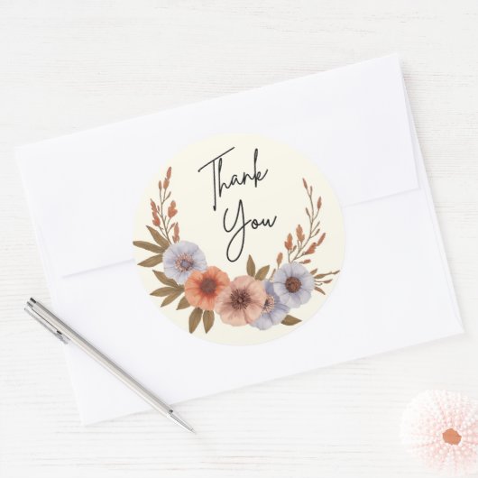 Boho Watercolor Bloem Thank You Sticker – Elegant (Envelop)