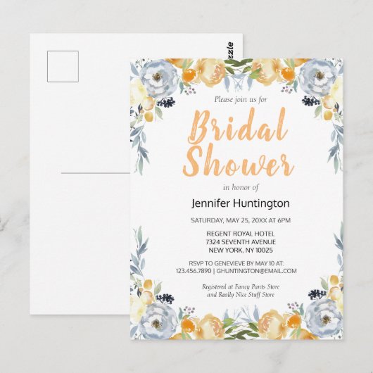 Boho Watercolor Bloemen Bruidsfeest Postkaart (Voorkant / Achterkant)