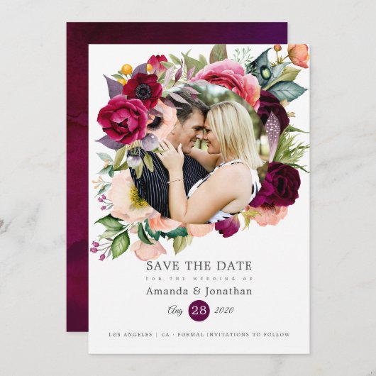 Boho Watercolor Bloemen Bruiloftsfoto Save The Date (Voorkant / Achterkant)