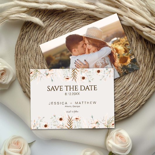 Boho Watercolor Bloemen Bruiloftsfoto Save The Date