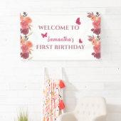 Boho Watercolor Bloemen Eerste Verjaardag Spandoek (Insitu)